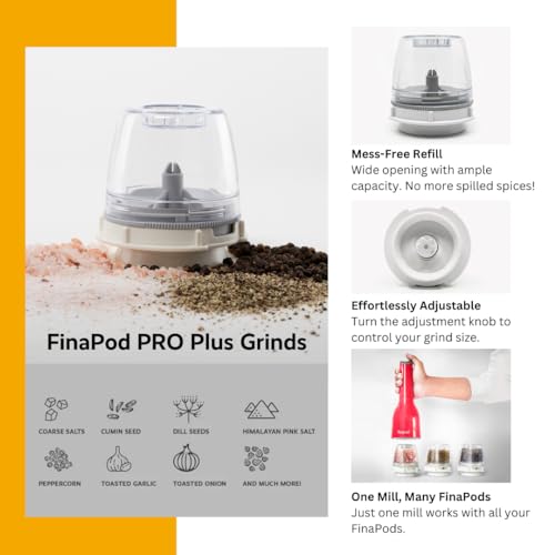 FinaMill USB Rechargeable Pepper Mill & Spice Grinder | Adjustable Coarseness, Ceramic Grinding Elements, One Touch Operation with LED Light | Includes 2 Quick-Change PRO Plus Pods | Sangria Red - Image 5