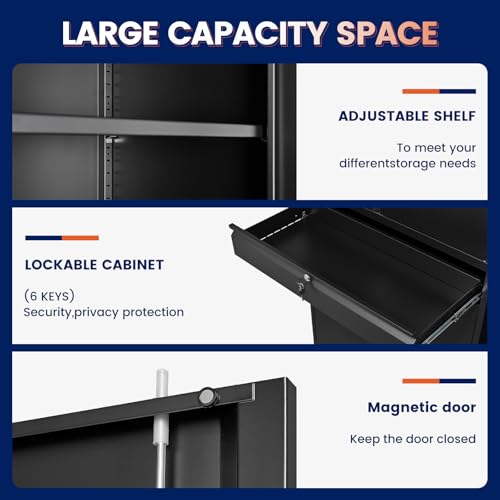 Image of Yizosh Metal Garage Storage Cabinet with Locking Doors and Adjustable Shelves, 71 inch Tool Storage Cabinet with 1 Drawer for Garage,Warehouse (Black)