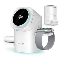 TOUGH ON MagPro Qi2 3 in 1 Wireless Charger, Compatible with MagSafe Fast Charging Station, Qi2 Certified 15W Charging Stand Touch Control for iPhone 17/16/15/14/13/12, Apple Watch & AirPods, White