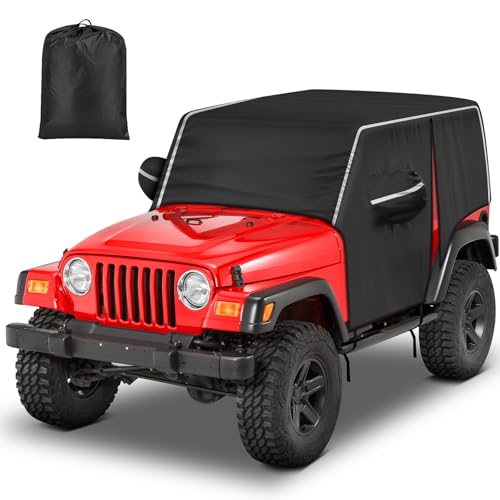 Waterproof Cab Covers Fit for Wrangler 1996-2006 TJ YJ, Scratchproof Inner Cotton Car Cover with Driver Door Zipper Windproof Straps All Weather UV Protection
