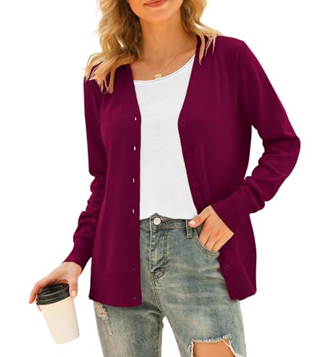 Image of VIISHOW Women Long Sleeve Button Down V Neck Lightweight Basic Knit Sweater Cardigan