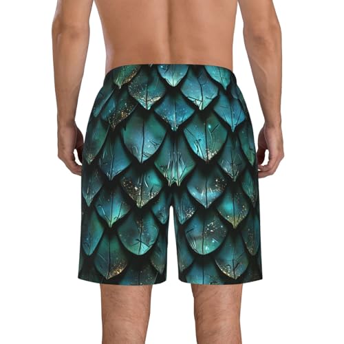 Men's Quick Dry Swim Shorts Dragon Scales Dark Blue Green Fantasy Style Beach Trunks with Pockets2