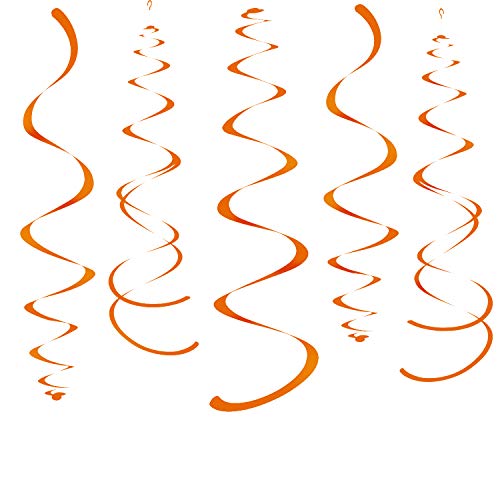 Image of WEVEN Orange Party Hanging Swirl Decorations Plastic Streamer for Ceiling, Pack of 28