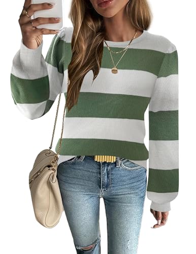 Image of Zeagoo Womens Sweaters Fall 2026 Dressy Casual Long Sleeve Shirts Ribbed Knit Winter Outfits Puff Pullover Jumper Tops