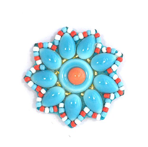 Broche Fleur Rouge et Turquoise en Porcelaine et Perles de Verre - Bijou Fantaisie