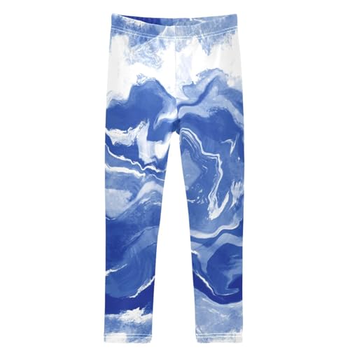 Girls' Leggings Ankle Length Printed Leggings Watercolor Blue Liquid Soft Comfortable Pants for Kids 4-10 Years