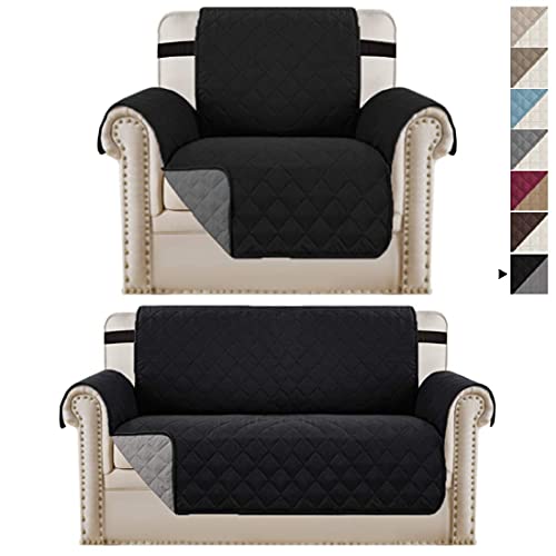 H.VERSAILTEX H.VERSAILTEX Reversible Black Chair Cover and Loveseat Cover Bundle