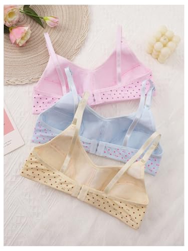 OYOANGLE Girl's Heart Print Training Bras 3 Pack Cute Wireless Cami Bralette with Adjustable Strap2