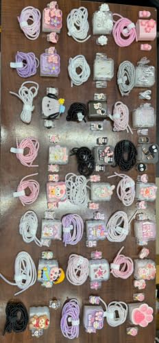 Image of Compatible with iPhone Cute Cat Charger Case Cover | Cartoon Character Silicone Charger Case Cover for 18-20W 360 Degree Full Protection Cover (Pink-Small-Bow)