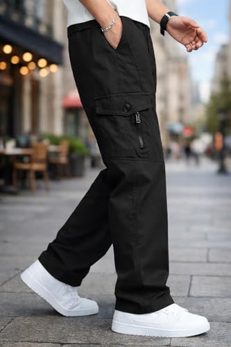 Image of Men's Utility Cotton Cargo Trousers,Men's Multi-Pocket Casual Cargo Pants