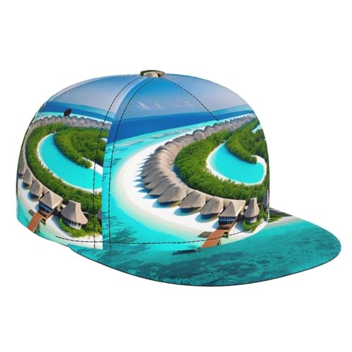 Casquette de baseball imprimée paysage des Maldives, chapeau réglable à bord plat, chapeau de soleil pour sports de plein air, noir