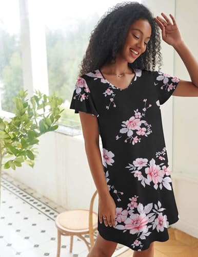 Image of Ekouaer 2 Pack Nightgowns for Women Short Sleeve Nightshirt Soft Sleepdress