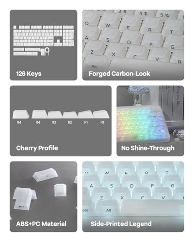 Image of EPOMAKER Frost Jelly Keycaps Set, 126 Keys Forged Carbon Fiber Keycaps | Cherry Profile, ABS+PC, MX-Style Compatible for 61 /68 /84 /87 /98 /100 /104 /108 ANSI Layout Mechanical Gaming Keyboards (White)