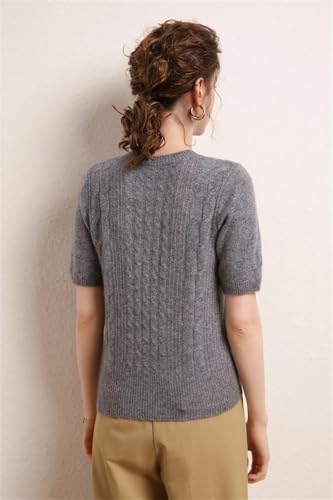 Niiyyjj Womens 100% Cashmere Crewneck Sweaters Short Sleeve Twisted Pullover T Shirt Lightweight Jumper4