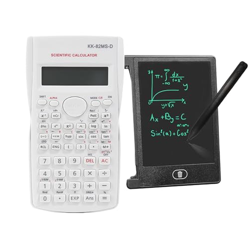 KK-82MS-D Calcolatrice scientifica portatile con tablet da scrittura cancellabile LCD da 4,4 pollici, calcolatrice portatile professionale per ufficio, scuola (bianco)