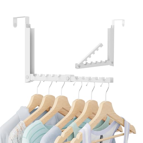 WLCSNG Over The Door Hooks, Extended Over The Door Clothes Hanger with 10 Ridges,Space-Saving Over The Door Rack,Door Hooks for Hanging Clothes,Larger Capacity Over The Door Hanger (1, White)