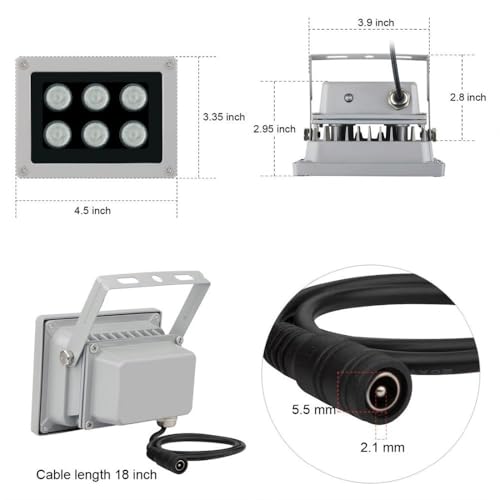 Image of Infrared Illuminator, 850nm 6 LEDs 130 Feet 45 Degree Wide Angle IR Illuminator for Night Vision,Waterproof LED Infrared Light for CCTV Camera, Security Camera ?