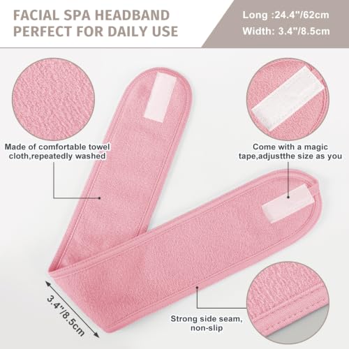 Image of Whaline 3Pcs Spa Facial Headbands Make Up Wrap Head Terry Cloth Headband Soft Adjustable Towel Band for Face Washing Shower Facial Cover Yoga (White, Light Pink, Light Purple)