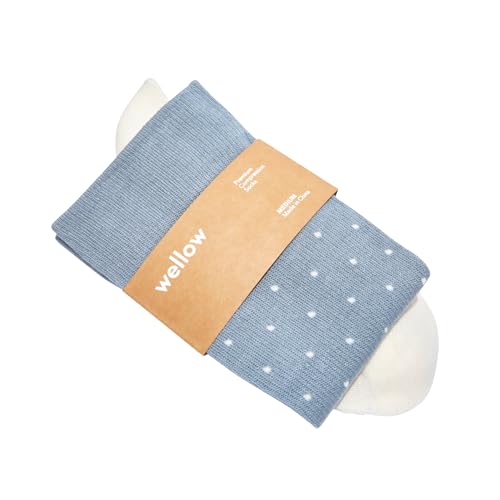 Image of Wellow Wide Calf Compression Socks for Men & Women, 18-25 mmHg Made with Viscose from Bamboo, Nurses & Pregnancy Support, Relieves Swelling, Knee High, XL, Powder Blue Dot