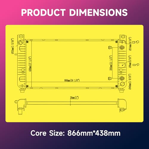 Image of 34 inch 2423 Engine Coolant Radiator with Transmission Oil Cooler For Chevy Silverado 1500 5.3L 99-13,Tahoe 5.3L 2000-2014,Silverado 1500 4.8L 1999-2013,GMC Sierra 1500 5.3L 1999-2013 & More No EOC