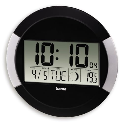 Horloge murale numérique Hama noire avec écran LCD et calendrier intégré - 4