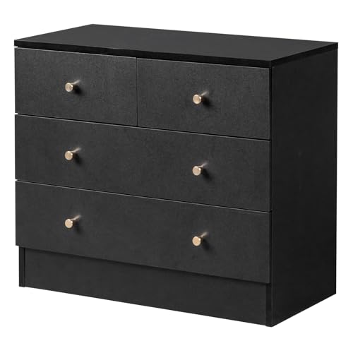 LEADZM Commode à 4 tiroirs, Meuble Rangement, Commode Chambre, Armoire à tiroirs 66 x 33 x 57,5 cm, Noir