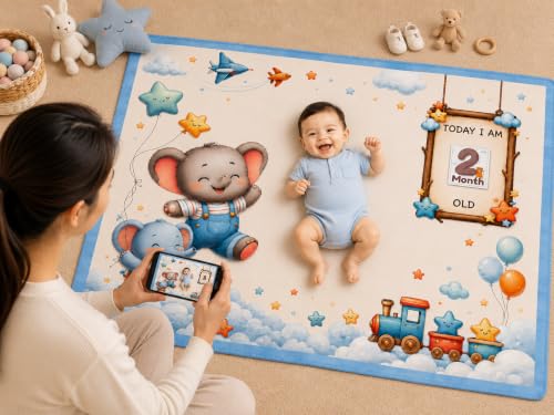 Image of NEW COMERS Baby Monthly Milestone Blanket | 1 to 12 Months Extra Soft Fleece | Best Photography Backdrop Prop | Size - 55 in to 44 inch Super Soft Fabric (Sea Blue)