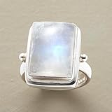 Bohemia Rectangle Moonstone Ring 925 Sterling Silver Vintage Moonstone Zircon Ring Natural Gemstone Moonstone Ring Lady Engagement Wedding Commemorative Ring Size 7