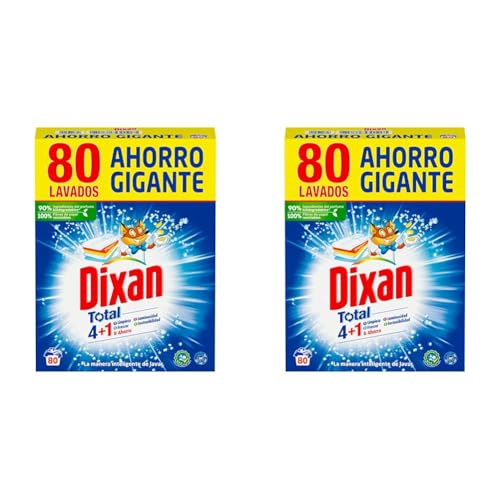 Dixan Polvo Total 3+1, Detergente en Polvo para Lavadora (80 lavados) jabón en polvo para lavar la ropa blanca y de color, Limpieza, luminosidad y frescor, versión antigua (Paquete de 2)