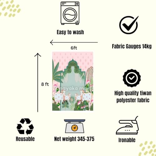 Image of varalakshmi vratham Backdrop| Traditional Backdrop Decoration Cloth | Cows Backdrop Cloths Decorations |pichwai Backdrop Cloth Decorations 8x6 feet Light Pink 4 Cows| Background Decoration Cloth
