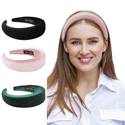 QtGirl Women Padded Headbands Velvet Hairband Thick headband Hair Accessories Wide Plastic Hair Bands for Girls and Woman Pack of 3