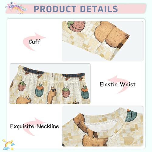 Pajama Sets Long Sleeve Capybara Riding Skateboard Soft Comfy Sleepwear 2 Piece PJS 3-8T4
