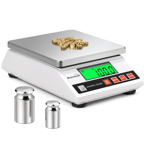 Bonvoisin Báscula de Precisión 6000g/0.1 g, Balanza Cuentapiezas Laboratorio Digital Electrónica Analítica con Certificación CE, Función de Conteo y Tara, Acero Inoxidable, Batería y Cargador (0.1g)