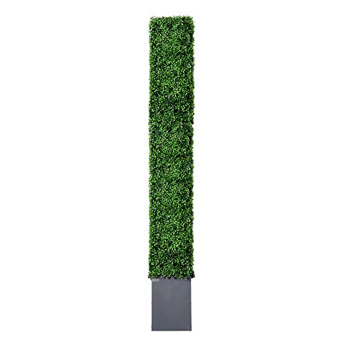 Agpl Upgraded Artificial Boxwood Hedge Wall With Dark Gray Stainless Steel Planter (96" Height 48" Width 12" Deep) Room Divider And Privacy Wall (96) Backdrops #TOP2