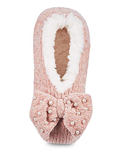 Image of MeMoi Women's Precious Pearls Chenille Bow Accent Sherpa-Lined Slippers