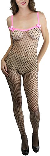 Image of ToBeInStyle Women's Bodystocking Crotchless Peek-A-Boo Fishnet Lace Bodysuit