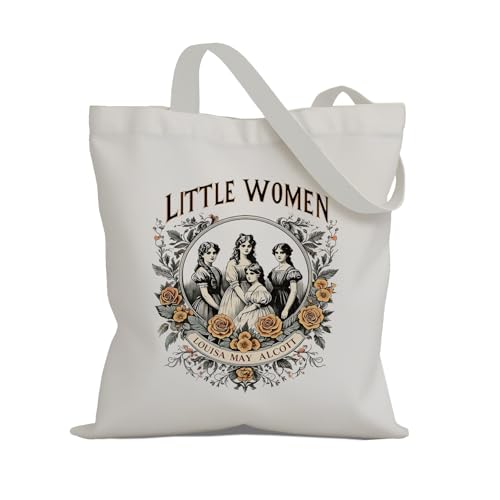 EVER-GOING TUNE Literary Canvas Tote Bag,Little Women Shoulder Handbags,Book Lover Gifts For Women,Reusable Grocery Bag for Work Shopping Gym Travel.