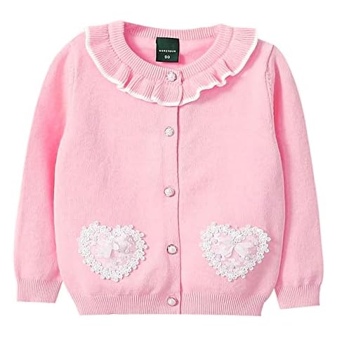 Baby Toddler Girls Cardigan Sweater Knit Ruffles Button-Closure Crew Neck Jacket Outwear Winter Coat Cover Up Tops Clothes, Pink, 12- 18 Months Cover