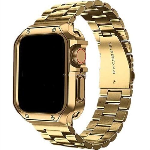 Bracelet en métal doré compatible iWatch 41 mm et coque silicone