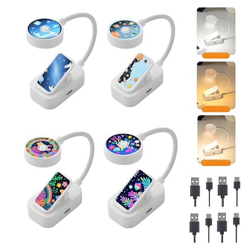 Darlur 4 Pack Rechargeable Cute Book Lights Bulk for Reading in Bed,3 Color,Adjustable Brightness,Clip on to Book Lights for Reading at Night?Great Gifts for Kids?Book Lovers?Readers