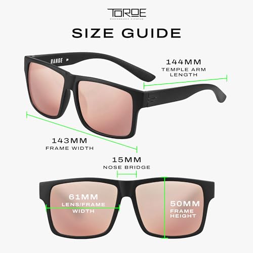 Image of TOROE TR90 Square Frame Grade A Polarized Black Emblem Sunglasses with Anti Reflective Water Repellent Polycarbonate Lenses (Matte Black Frame, Rose Pink (CAT3))