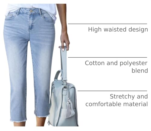 Image of Sidefeel Women's High Waisted Straight Leg Jeans Capri Denim Pants