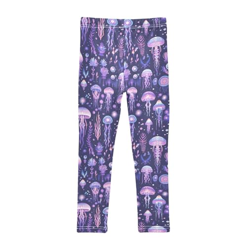 Purple Jellyfish Bioluminescent Disco Party Kids Girl's Basic Leggings Stretchy Full Length Yoga Pants Gym2