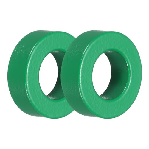 uxcell 2 Pcs Toroid Ferrite Core RFI EMI Noise Suppression Cable Clip ID 26mm 1inch Manganese-Zinc Ferrite for Electronic Devices, Industry, Green