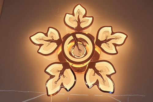 Image of swanart LumiLeaf Crystal Chandelier: Modern Rose Gold Ceiling Light with Dimmable 3-Color LEDs, Remote Control, Elegant Leaf Design for Dining Room, Living Room, Bedroom, Hallway