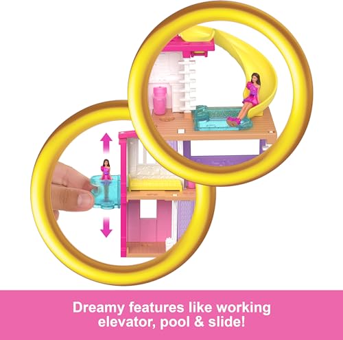Image of Barbie Mini Barbieland Double Decker Dollhouse for Mini Figures with Brunette Small Doll and Surprise Accessories, Toy +4 Years (HYF47)