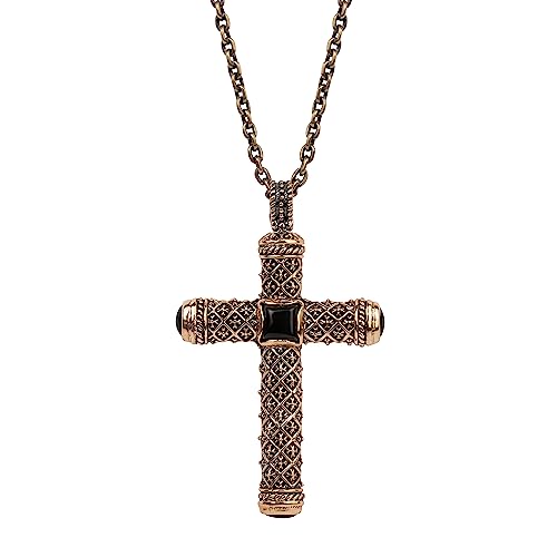 KARMA AND LUCK - Protection Cross - Men's Antique Bronze Black Onyx Necklace. Ready to Gift for Him. Protection Necklace for Him. Length: 23