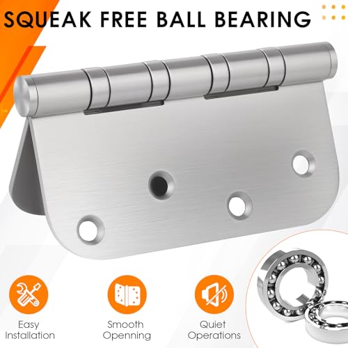 Qkenvo 304 Stainless Steel Door Hinges 4 x 4 Inches Heavy Duty Ball Bearing Door Hinges with 5/8'' Radius Corner Non Removable Pin Smooth and Quiet (Stainless Steel, 3 Pack) by Qkenvo - Image 4