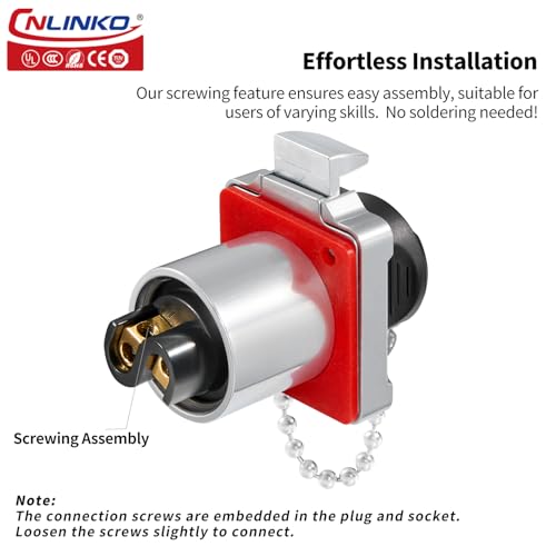 CNLINKO BD-24 Industrieller Wasserdichter Steckverbinder IP68 Rundsteckverbinder Eingebaute Buchse Luftfahrtstecker Anti-Interferenz-Shell Aviation-Anschluss M24 Flanschdose (2 Polig)