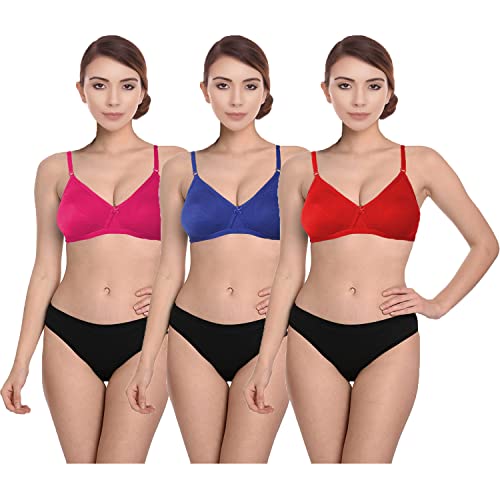 Image of She Wears Full Coverage Non-Padded and Wirefree Daily Use Combo Bra Panty Set for Female.